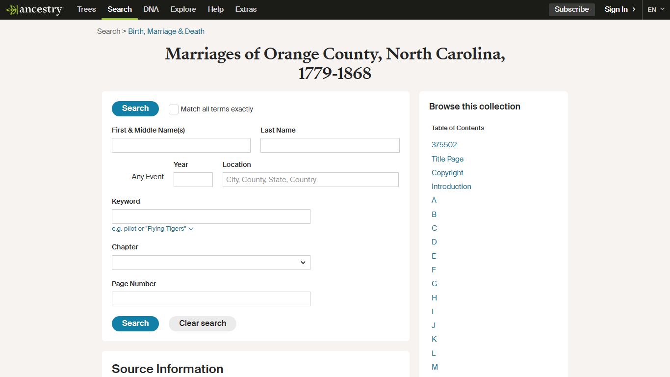 Marriages of Orange County, North Carolina, 1779-1868