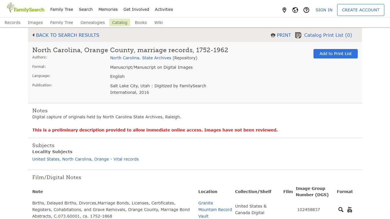 North Carolina, Orange County, marriage records, 1752-1962 - FamilySearch